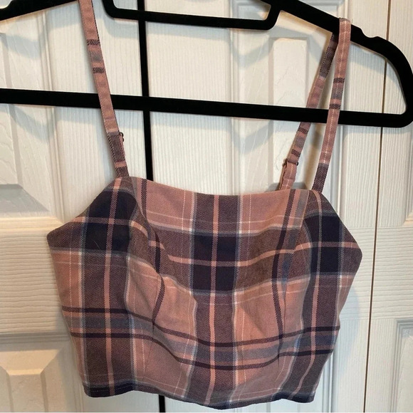 Aeropostale Women’s Square Tank Top Adj Spaghetti Strap Cropped Plaid EUC Sz XS‎ - Picture 3 of 11
